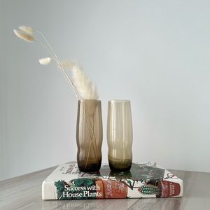 Set of 2 Smokey Glass vases, Smokey glass glassware, mid century decor